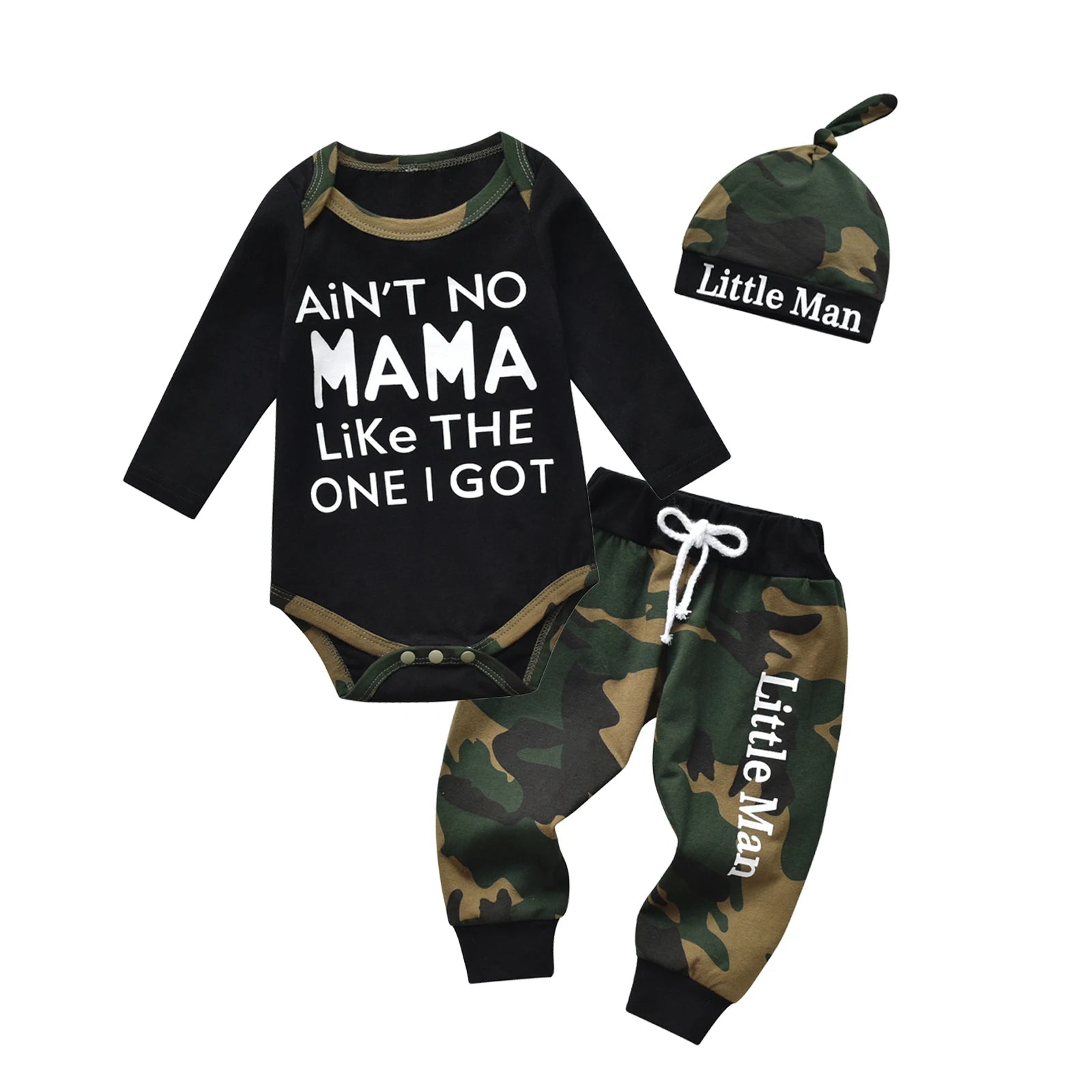 Newborn Letter Print Camo Outfit Set