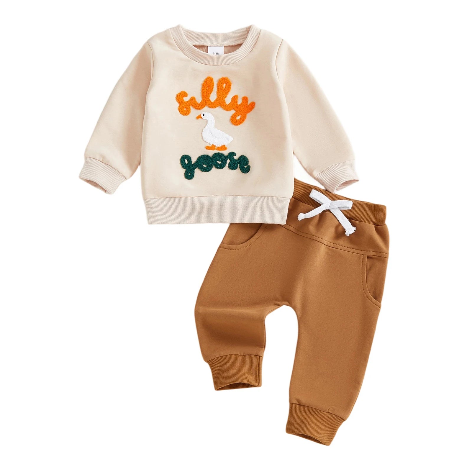 Boys Duck Embroidered Fall 2-Piece Outfit